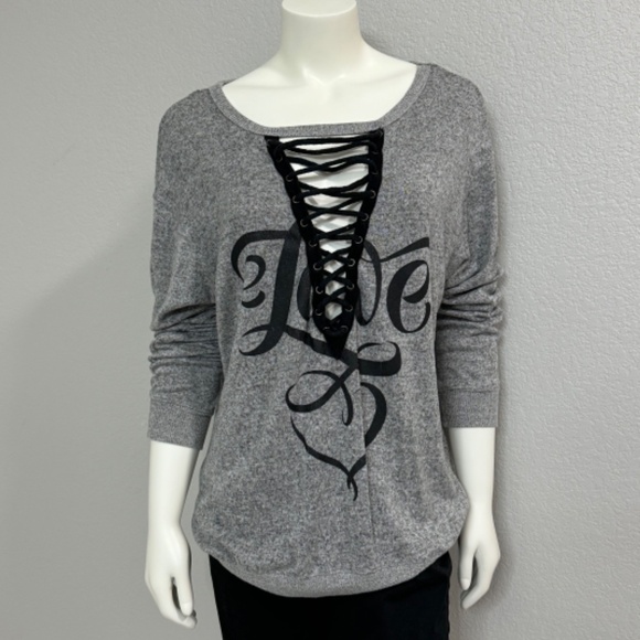 Inspired Hearts Sweaters - Inspired Hearts Gray Lace Up Love Sweater